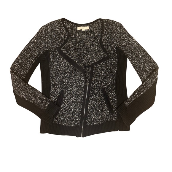 LOFT Moto Jacket Full Zip Black Knit Cotton Blend Womenswear - Picture 2 of 9